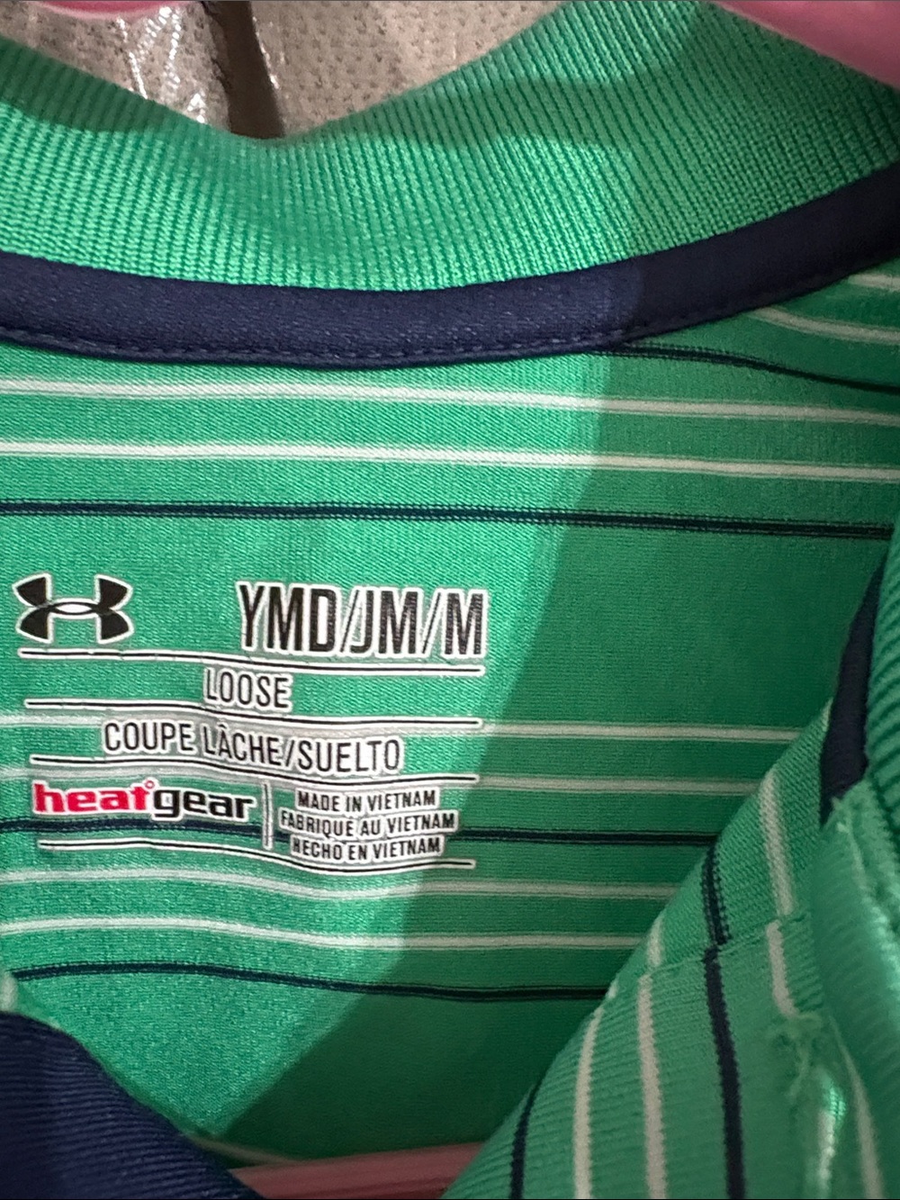Under Armour Green Striped Polo with Navy Logo - Picture 2 of 4